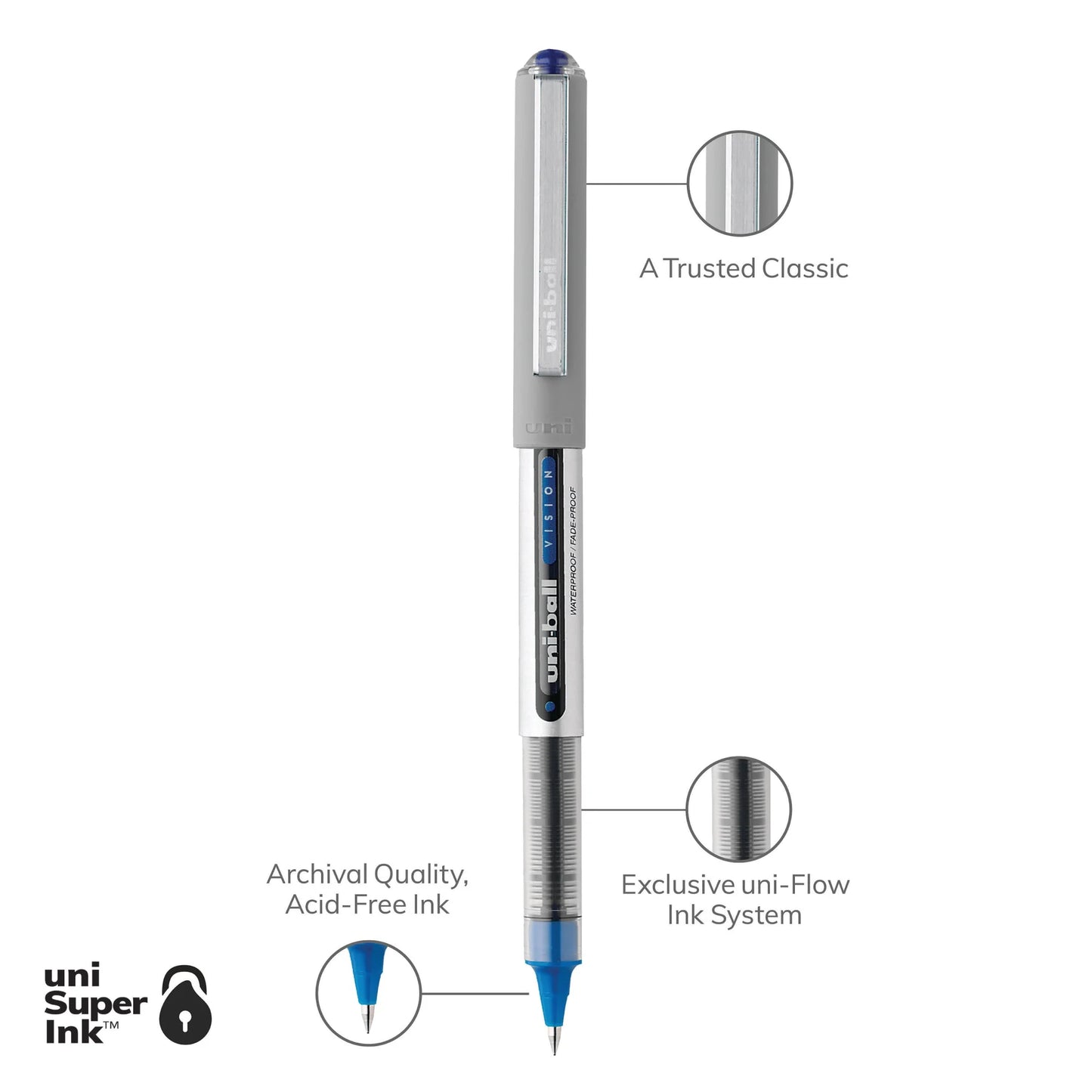 Uni-Ball Vision 0.7mm Rollerball Pen - 4 Colors
