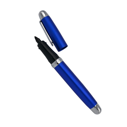 Sherpa Pen Aluminum Classic in Perfect Blue, uncapped with a Sharpie marker inside