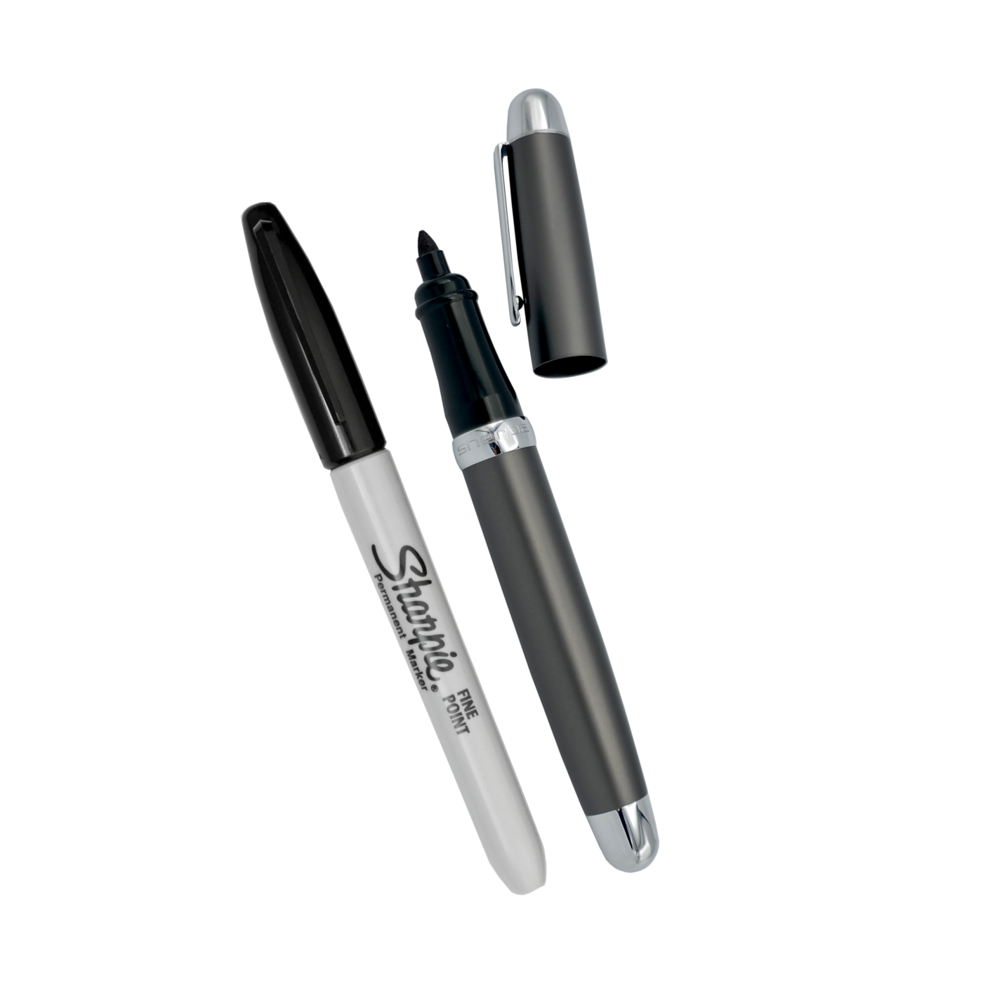 Sherpa Pen cover with Sharpie fine point marker, showing durable metal pen cover construction