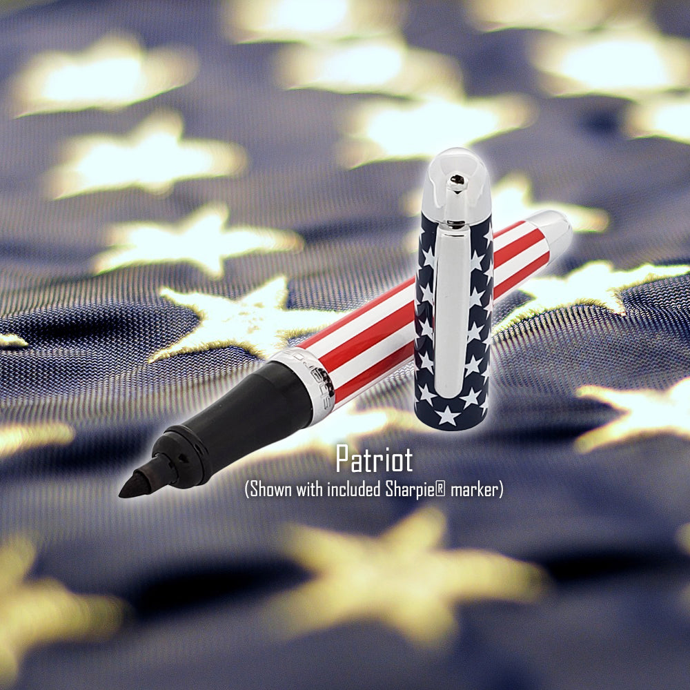 Patriot Sherpa Classic premium metal marker holder with a patriotic American flag pattern, an executive gift for veterans
