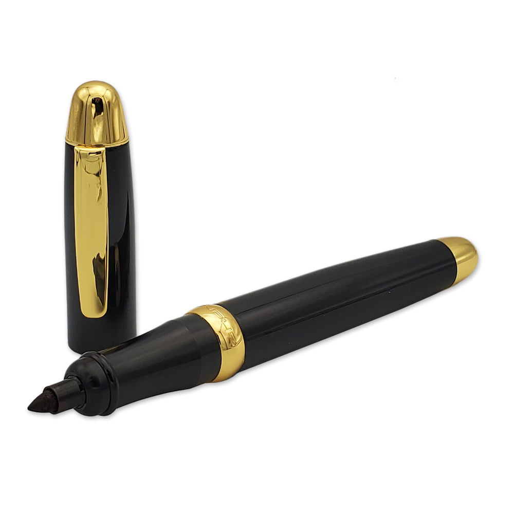 Sherpa Pen Back in Black and Gold Sharpie uniball fountain pen ballpoint roller ball cover